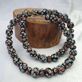 Black Venetian Hundred  eyes Red Skunk Style Beads Necklace10-11.5mm & 20" long